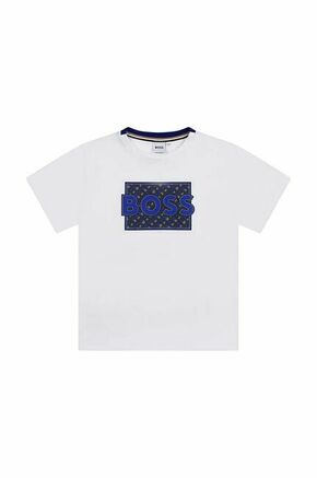 Otroška kratka majica BOSS bela barva - bela. Otroške kratka majica iz kolekcije BOSS. Model izdelan iz udobne pletenine.