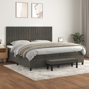 Box spring postelja z vzmetnico temno siva 200x200 cm žamet - vidaXL - Siva - 97