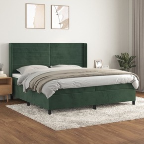 Box spring postelja z vzmetnico temno zelena 200x200 cm žamet - vidaXL - Zelena - 95