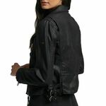 Biker jakna Superdry ženska, črna barva, - črna. Biker jakna iz kolekcije Superdry. Nepodloženi model izdelan iz enobarvnega materiala.