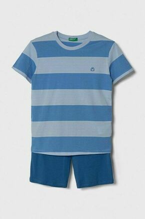 Otroška bombažna pižama United Colors of Benetton - modra. Otroški pižama iz kolekcije United Colors of Benetton. Model izdelan iz kombinacije gladkega in vzorčastega materiala. Nežen material