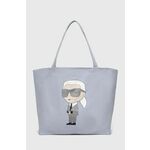 Bombažna torba Karl Lagerfeld - modra. Velika torbica iz kolekcije Karl Lagerfeld. Model na zapenjanje, izdelan iz tekstilnega materiala.