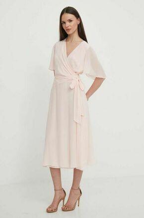 Obleka Lauren Ralph Lauren roza barva - roza. Obleka iz kolekcije Lauren Ralph Lauren. Model izdelan iz enobarvnega materiala. Poliester zagotavlja večjo odpornost na gubanje.