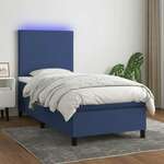 shumee Box spring postelja z vzmetnico LED modra 90x200 cm blago