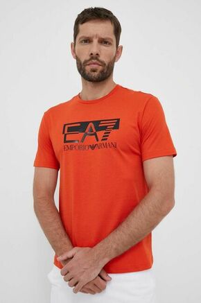 Bombažna kratka majica EA7 Emporio Armani oranžna barva - oranžna. Kratka majica iz kolekcije EA7 Emporio Armani