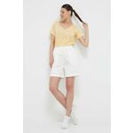 Kratke hlače New Balance ženski, bela barva - bela. Kratke hlače iz kolekcije New Balance, izdelane iz gladke tkanine. Model iz izjemno udobne tkanine z visoko vsebnostjo bombaža.