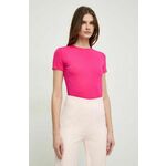 Kratka majica Pinko ženski, roza barva - roza. Kratka majica iz kolekcije Pinko, izdelana iz enobarvne pletenine. Model iz izjemno udobne tkanine z visoko vsebnostjo viskoze.