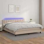 shumee Box spring postelja vzmetnico LED kapučino 180x200 cm um. usnje