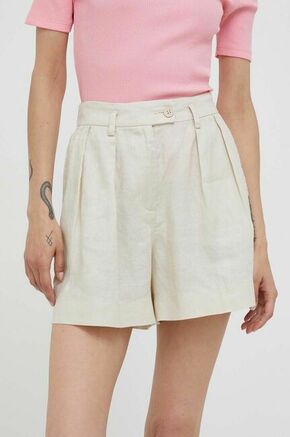 Lanene kratke hlače Sisley bež barva - bež. Kratke hlače iz kolekcije Sisley
