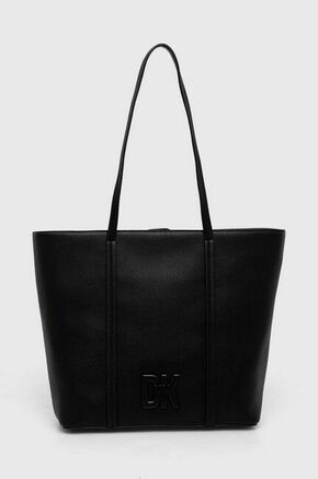 Usnjena torbica Dkny črna barva - črna. Velika nakupovalna torbica iz kolekcije Dkny. Model na zapenjanje