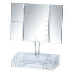 Belo zložljivo kozmetično ogledalo z osvetlitvijo LED in organizatorjem za ličila Fanano