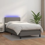 vidaXL Box spring postelja z vzmetnico LED siv 90x190 cm umetno usnje