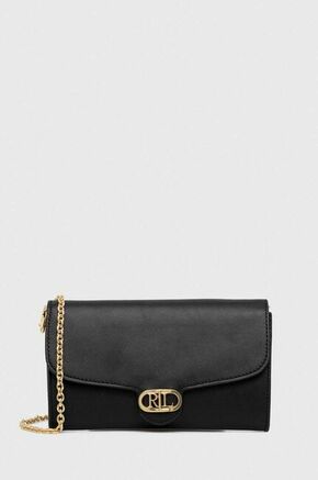 Usnjena večerna torbica Lauren Ralph Lauren črna barva - črna. Majhna večerna torbica iz kolekcije Lauren Ralph Lauren. Model na zapenjanje