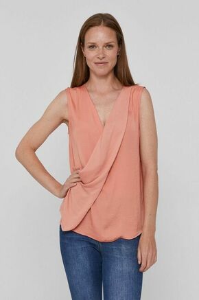 Bluza Sisley oranžna barva - oranžna. Bluza iz kolekcije Sisley. Model izdelan iz enobarvne tkanine. Ima globok izrez.