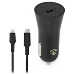 Nedis avtopolnilec/ 20 W/ 12 - 24 V DC/ 3,0 A/ USB-C/ samodejna izbira napetosti/ črn/ 1 m kabel