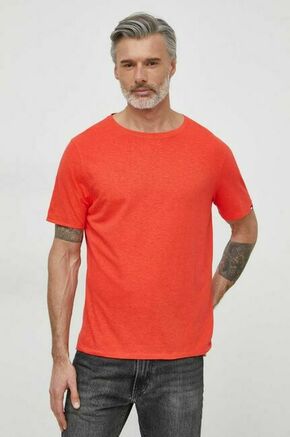 Kratka majica s primesjo lanu Tommy Hilfiger rdeča barva - rdeča. Kratka majica iz kolekcije Tommy Hilfiger
