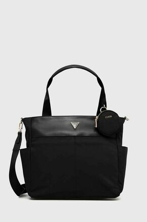 Torbica Guess črna barva - črna. Velika nakupovalna torbica iz kolekcije Guess. na zapenjanje