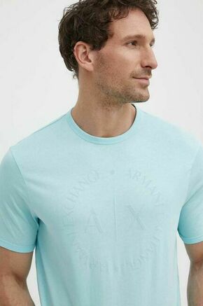 Armani Exchange kratka majica - modra. Kratka majica iz kolekcije Armani Exchange. Model izdelan iz pletenine z nalepko.