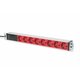 Assmann DIGITUS 1U aluminijasta enota PDU, za montažo v stojalo, 8x rdeč vtič CEE 7/7 10A, 250 VAC 50/60 Hz, priključek C14