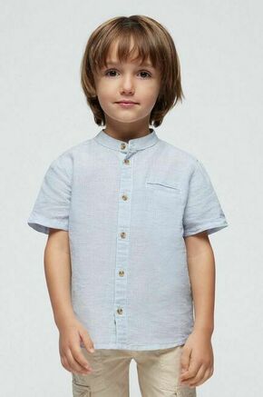 Otroška srajca s primesjo lanu Mayoral - modra. Otroški srajca iz kolekcije Mayoral. Model izdelan iz enobarvne tkanine.