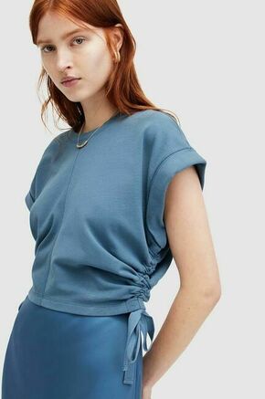 Bombažna majica AllSaints MIRA ženska - modra. Majica iz kolekcije AllSaints. Model izdelan iz bombažnega materiala. Ima okrogli izrez.