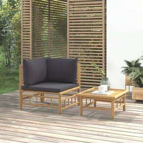 VidaXL Vrtna sedežna garnitura 2-delna temno sive blazine bambus