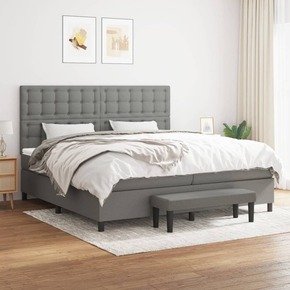 Box spring postelja z vzmetnico temno siva 200x200 cm blago - vidaXL - Siva - 95