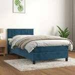 Greatstore Box spring postelja z vzmetnico temno modra 90x200 cm žamet