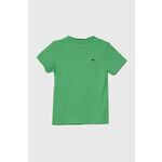 Otroška bombažna kratka majica Lacoste zelena barva - zelena. Otroške lahkotna kratka majica iz kolekcije Lacoste, izdelana iz visokokakovostnega materiala, ki je bil trajnostno proizveden. Model iz izjemno udobne bombažne tkanine.