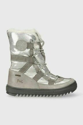 Otroški zimski škornji Primigi srebrna barva - srebrna. Zimski čevlji iz kolekcije Primigi. Podloženi model izdelan iz kombinacije semiš usnja in tekstilnega materiala. Model s tekstilnim vložkom