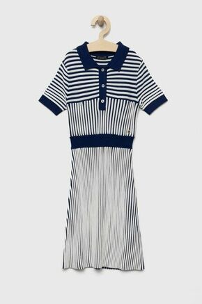 Otroška obleka Guess mornarsko modra barva - mornarsko modra. Otroški obleka iz kolekcije Guess. Model izdelan iz elastične pletenine. Model iz izjemno udobne tkanine z visoko vsebnostjo viskoze.