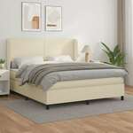 Greatstore Box spring postelja z vzmetnico krem 160x200 cm umetno usnje