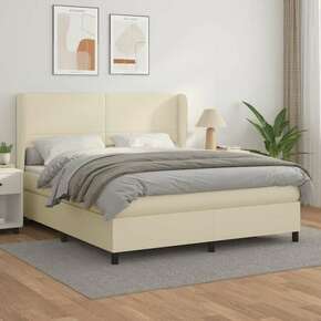 Greatstore Box spring postelja z vzmetnico krem 160x200 cm umetno usnje