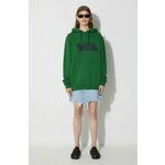 Bombažen pulover Fjallraven zelena barva, s kapuco - zelena. Pulover s kapuco iz kolekcije Fjallraven, izdelan iz pletenine s potiskom. Model iz izjemno udobne bombažne tkanine.