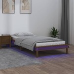 vidaXL LED posteljni okvir medeno rjav 90x190 cm 3FT trden les