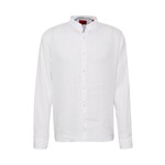 Lanena srajca HUGO bela barva - bela. Srajca iz kolekcije HUGO. Model izdelan iz enobarvne tkanine. Ima stoječi ovratnik. Izjemno zračen, udoben material.