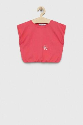 Otroška bombažna kratka majica Calvin Klein Jeans roza barva - roza. Otroške kratka majica iz kolekcije Calvin Klein Jeans. Model izdelan iz tanke