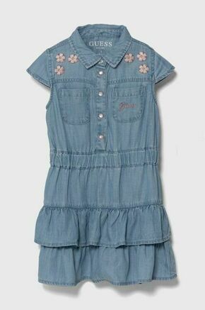 Otroška obleka Guess - modra. Otroški obleka iz kolekcije Guess. Model izdelan iz tkanine z nalepko. Model iz izjemno udobne