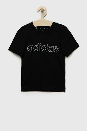 Otroška bombažna kratka majica adidas črna barva - črna. Otroški kratka majica iz kolekcije adidas. Model izdelan iz tanke