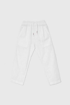 Otroške lanene hlače United Colors of Benetton bela barva - bela. Otroški Lahkotne hlače iz kolekcije United Colors of Benetton. Model izdelan iz enobarvne tkanine. Model iz zračne lanene tkanine.
