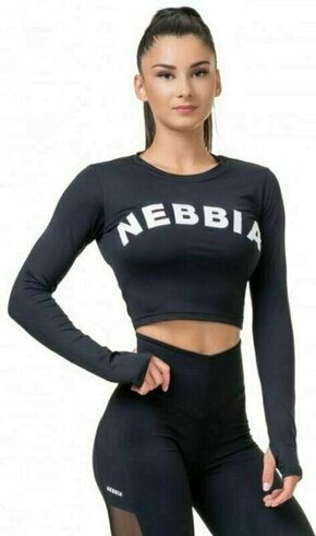 Nebbia Long Sleeve Thumbhole Sporty Crop Top Črna S Fitnes majica
