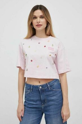 Bombažna kratka majica Miss Sixty roza barva - roza. Ohlapna kratka majica iz kolekcije Miss Sixty. Model izdelan iz tanke