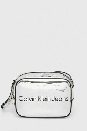 Torbica Calvin Klein Jeans srebrna barva - srebrna. Majhna torbica iz kolekcije Calvin Klein Jeans. Model na zapenjanje