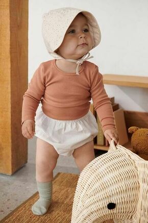 Bombažna kapa za dojenčka Liewood Rae Baby Anglaise Sun Hat With Ears bež barva - bež. Kapa za dojenčka iz kolekcije Liewood. Model izdelan iz vzorčaste tkanine.