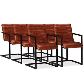 VidaXL Jedilni stoli 6 kosov pravo usnje rjave barve