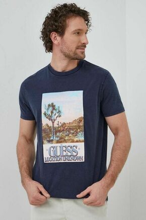 Bombažna kratka majica Guess Mornarsko modra barva - mornarsko modra. Kratka majica iz kolekcije Guess. Model izdelan iz tanke