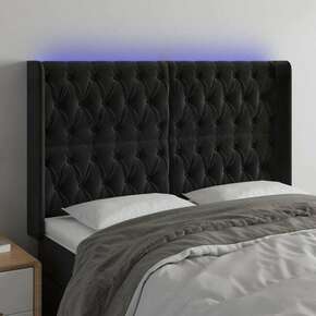 Shumee LED posteljno vzglavje črno 147x16x118/128 cm žamet