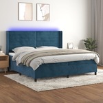 Box spring postelja z vzmetnico LED temno modra 200x200cm žamet - vidaXL - modra - 95,85 - 200 x 200 cm - vidaXL