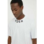 Bombažna kratka majica MSGM moški, bela barva - bela. Kratka majica iz kolekcije MSGM, izdelana iz tanke, elastične pletenine. Model iz izjemno udobne bombažne tkanine, ki je zračna.