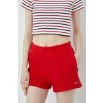 Bombažne kratke hlače Tommy Jeans žensko, rdeča barva, - rdeča. Kratke hlače iz kolekcije Tommy Jeans. Model izdelan iz tanke, elastične pletenine.